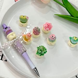 TEMU 꽃무늬 화분 모양 세로 구멍 플록 비즈 5개 랜덤 세트, 비즈 펜, 펜던트 장식 비즈, 헤어핀 장식, 신발 장식, 휴대폰 체인 가방 체인 펜던트 제작 재료, 축제 필수템