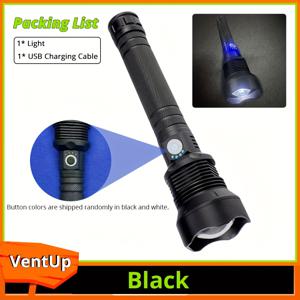 TEMU 1개 대형 다기능 손전등, 확장형 줌 토치, USB 충전식 휴대용 핸드헬드 라이트, 배터리 잔량 표시 기능이 있는 손전등, 캠핑, 낚시, 하이킹 및 비상 조명에 적합