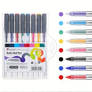 TEMU 젤펜 8개 세트, 0.5mm 팁 컬러, 직접 충전식 니들포인트 마커펜, 일상 사무용, 시험용, 고용량 리필, 빠른 건조, 중요 포인트 표시용 컬러 형광펜, 스타일리시, 그림 그리기 및 색칠하기에 적합, 플라스틱