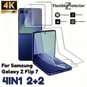 TEMU Galaxy Z Flip 7용 (2+2) 2Pcss 및 2Pcss 세트, 4-In-1 보호 키트 포함, 2Pcss 소프트 TPU 필름 및 2Pcss 강화 유리 뒷 스티커 장착 - HD 투명, 오일 방지 및 지문 방지, 전체 보호