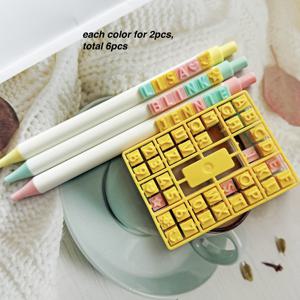 TEMU 젤펜 6개입 귀여운 DIY 알파벳 레터펜, 학생 교사용 신기한 퍼즐펜 결혼식 졸업 선물 학교 사무용품, 블랙 잉크 아이돌 액세서리