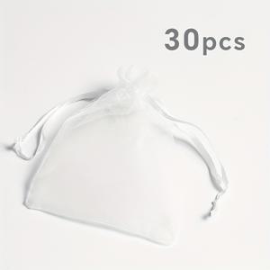 그녀/남자를 위한 선물 9X12Cm (30개/화이트) 웨딩, 파티 답례품, 주얼리, 공예용 우아한 오간자 드로스트링 백. 소매 및 이벤트 포장용 화이트 오간자 선물 가방 (대량). 발렌타인데이 기기 디스플레이용 3.5X4.7인치 파우치