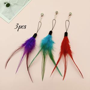 TEMU 3세트 교체 가능한 고양이 깃털 장난감, 벨 포함, 리얼한 퍼 깃털, 인조 섬유 소재, 재미있는 스틱 액세서리, 실내 고양이 상호작용 장난감