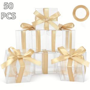 TEMU 그녀/남자를 위한 선물 50개 투명 사각형 디자인 선물 상자 및 의류 상자, 생일 파티, 졸업식, 휴일, 결혼식, 기념일 및 작은 선물 포장에 적합