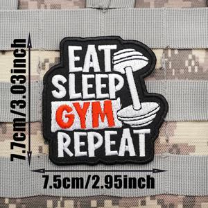 TEMU Fitness Cycle- 흑백 바벨 디자인 자수 패치, 스포츠 장비, 전술 조끼, 백팩, 의류에 적합, 흑백 동기 부여, 스포츠 액세서리