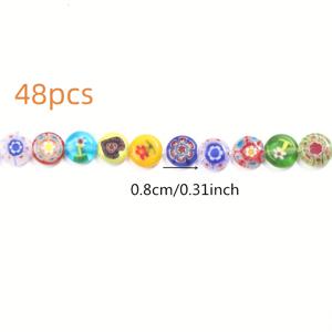 TEMU 8mm 컬러풀 유리 꽃 납작 비즈 48개, 주얼리 제작, 팔찌, 목걸이, 폰 체인 및 홈 데코 공예용 루스 스페이서 비즈