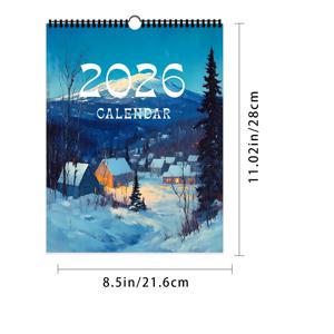 TEMU 1개, 2026년 달력, 유화 풍경 시리즈, 12가지 다양한 고급 패턴, 2026년 벽 달력, 12개월 월간 플래너, 생일, 크리스마스, 새해 선물로 완벽한 선택, 미국 범용 버전 포함
