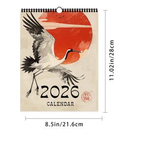 TEMU 1개, 2026 벽걸이 달력, 우키요에 스타일의 빈티지 일본식 달력, 12가지 다른 일러스트, 2026 벽걸이 달력, 12개월 월간 플래너, 생일, 크리스마스, 새해 선물에 완벽, 미국 버전 포함