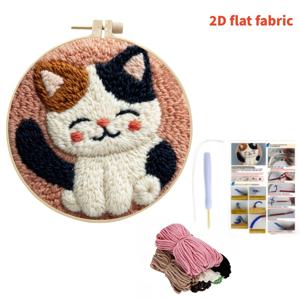TEMU 초보자를 위한 2D 평면 패브릭 완전 자수 스타터 키트 - 도구 및 혼합 색상 포함, DIY 펀치 니들 키트, 귀여운 만화 고양이 혼합 색상 데이지 화환 자수 바늘 초보자 공예 키트, 성인용 휴일 선물 및 장식용으로 쉽게 만들기, 2D 평면