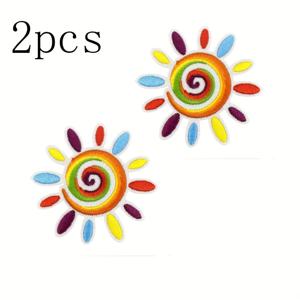 TEMU 2개 세트 컬러풀 태양 자수 패치, 컬러 아퍼처 다용도 패치, DIY 뱃지 스티커. 가방, 모자, 옷, 재킷, 티셔츠 등 장식용 및 옷 구멍 수리용 - 생동감 넘치는 컬러, 고품질 자수, 내구성 좋은 패브릭 패치, 백팩 장식,재킷 맞춤 제작,장식용 스티커,튼튼한 스티칭,패치 수집가,패션 다이어