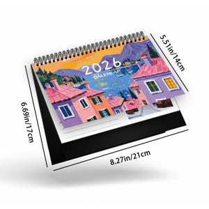 TEMU 1개, 2026 달력, 여행 달력, 힐링 일러스트, 데스크탑 달력 - 스탠딩 달력/데스크탑 달력/테이블 달력, 12가지 다른 이미지, 12개월 월간 플래너, 책상 정리함, 생일, 크리스마스, 새해 선물로 완벽한 선택, 미국 표준 버전 포함