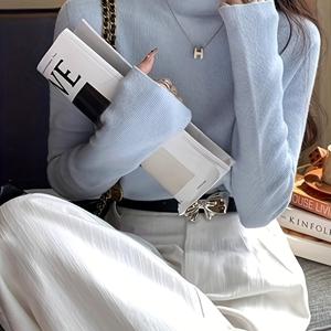 TEMU 여성용 세미 하이넥 베이스 레이어 스웨터, 2025 신상 가을/겨울 고급 슬림핏 탑, 부드럽고 편안한 다용도 스트레치 소재
