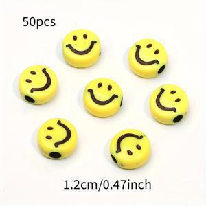 TEMU 12mm 노란색 배경에 검은색 글자 아크릴 50개입, 주얼리 제작, 생일 선물, 크리스마스, 부활절, 킹스데이 장식, 팔찌, 목걸이, 키체인, 공예용 - 장식 비즈 스페이서 비드 액세서리 재료