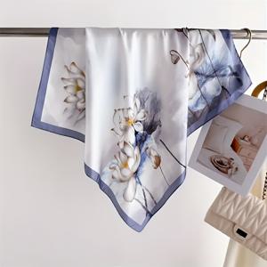 TEMU 우아한 여름 쿨 로터스 패턴 스퀘어 스카프, 27.5 X 27.5인치, 가볍고 통기성 좋음, 다기능 사용, 여성용 헤드스카프 스카프 숄 헤드밴드 다기능 사용, 질감, 올 시즌 사용