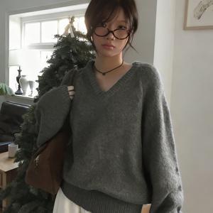 TEMU 한국식 V넥 스웨터 - 부드러운 고탄력 겨울 니트웨어, 솔리드 컬러 루즈핏 스웨터수트 V넥 칼라, 가을 & 겨울 레이어링용 세탁기 사용 가능한 포근한 스웨터 (오피스, 캐주얼)