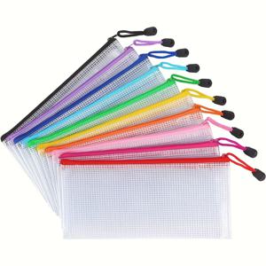 TEMU 10개입 메쉬 지퍼 파우치 서류 지퍼 파일 가방, 플라스틱 필통, 교실 정리용 영수증 크기, 학교 사무용품, 랜덤 색상