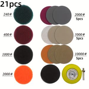 TEMU 21/33pcs 차량 헤드라이트 복원 키트 (3인치 사포, 스코어링 패드, 샌딩 디스크, 드릴 어댑터, 스펀지 버퍼 패드 포함), 전동 드릴 차량 헤드라이트 광택 키트