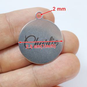 맞춤형 스테인리스 스틸 반려동물 ID 태그, 이름 및 전화번호 각인, 원형 강아지 고양이 목걸이 태그 25mm