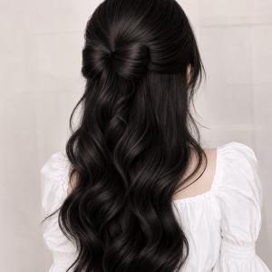 TEMU 반묶음 완성 헤어 리본 가발 핀 러블리 청순 로맨틱 셀프 스타일링