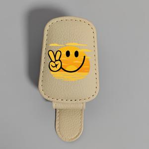 TEMU 오렌지 해피 자동차 선바이저 안경 홀더 - PU 소재, 카드, 엽서, 자동차 패션 안경 보관용, 재미있는 선물 및 장식 아이템, 다용도 티켓 클립으로도 사용 가능