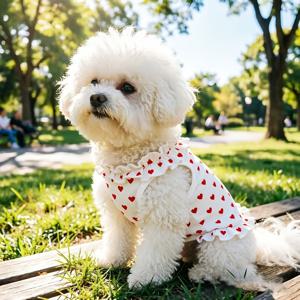 TEMU 새로운 봄/여름 강아지 고양이 옷, 가볍고 귀엽고 편안함, 러플 엣지와 하트 모양 홀터 탑 드레스. 통기성 좋고 털 빠짐 방지, 래그돌, 포메라니안, 푸들, 기타 품종에 적합