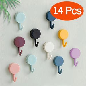 14개 접착식 벽걸이 후크, 다양한 색상 랜덤 발송, 욕실 주방 가정용 수건 열쇠용 자가 접착 행거, 벽걸이 후크 드릴링 불필요, 다용도 후크
