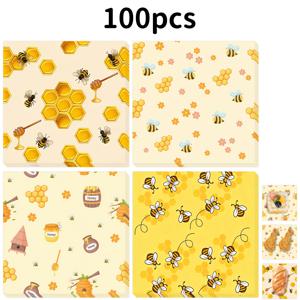 빵용 기름방지 종이 100장, 18*18cm, 벌 패턴 종이, 기름방지 종이, 봄 에디션, 벌, 꿀 및 기타 패턴 포함, 부활절, 새해, 밸런타인데이, 결혼식 및 기타 파티용으로 적합