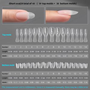 TEMU 60개입 새로운 디자인 네일 샌드위치 연장 네일 몰드, 짧은 타원형 이중 레이어 네일 연장 템플릿, 15가지 사이즈 연장 세트, 재사용 가능, 네일 살롱 및 네일 매니아에게 적합, 짧은 프레스온 인조 네일 스티커 및 웨어러블 네일 제작