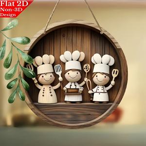TEMU 2D 평면, 2D 평면 - 세 명의 셰프 동상 나무 간판 명패, 가정, 오두막 현관 장식용, 실내 및 실외, 주방, 다이닝룸, 벽 장식용으로 적합, 새 집 주인을 위한 이상적인 집들이 선물, 2D 평면