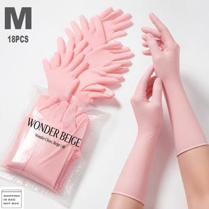 TEMU WONDER BEIGE 니트릴 일회용 장갑 12인치 핑크 통기성 신축성 다용도 손 장갑, 일상 가정용 청소, 실내 청소, 세탁 작업 여성 남성 남녀 공용 편안한 착용감
