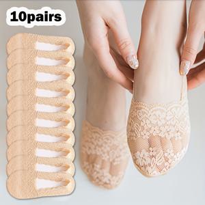 TEMU 여성용 살구색 노쇼 양말 10켤레, 얇은 메쉬 통기성 자카드 실리콘 미끄럼 방지 논슬립 뒤꿈치 단색 인비저블 양말, 패셔너블하고 활용도 높은