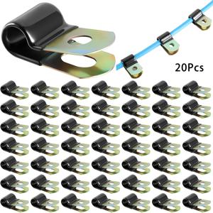 TEMU 케이블 클램프 20개, 아연 도금강 1/4인치/6mm 호스 클램프, 금속 클램프, 고무 쿠션 절연 P자형 클램프, 튜브 홀더, 튜브, 파이프, 와이어 코드 설치용, 코드 관리, 와이어 정리용, 내구성 있는 절연 패스너, 안전한 케이블 홀더