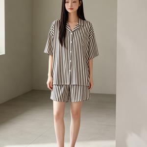 커플 파자마, 남성 및 여성용 여름 반팔 반바지 라운지웨어, 여름 남녀공용 빈티지 가디건 세트, 아웃도어용으로 적합