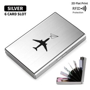TEMU RFID 차단 메탈 카드 홀더 슬림 지갑, 사이드 푸시 버튼 팝업 신용카드 케이스 포함, 얇은 금속 도난 방지 명함 보호대, 휴대용 스타일리시 지갑, 남성 여성 선물용 여행 액세서리, 항공기 실루엣 패턴