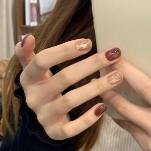 TEMU 핸드메이드 숏 오벌 캣아이 네일 스티커 10개, 손발용 광택 있는 앰버, 고양이눈석이 있는 내추럴한 착용감의 네일 팁, 일상용 또는 특별한 날용