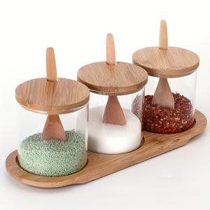 TEMU 스푼과 나무 랙이 포함된 3개 묶음 - 300ml - 주방 향신료 상자 가정용 조미료 병 고급 디자인 조미료 병 스푼 포함 플립형 조미료 상자 유리 소금 병 향신료 용기 - 새로운 조미료 보관