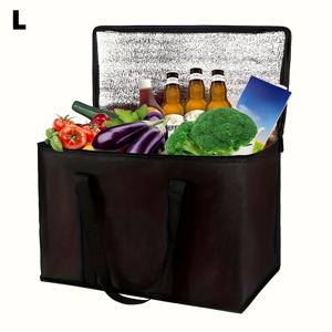 TEMU 1개 대형 재사용 가능한 보온 가방 - 음식 및 맥주 배송을 위한 알루미늄 호일 쿨러, 휴대용 접이식 디자인과 장시간 온도 유지 기능, 바비큐, 야외 요리, 식료품 쇼핑 및 피크닉에 이상적인 단열 쿨러 백