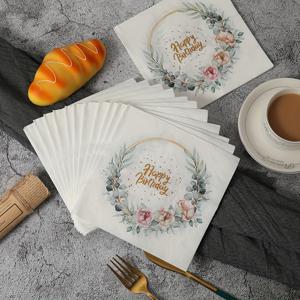 TEMU 유칼립투스 잎 20개와 해피 버스데이 냅킨, 2겹, 세례식 파티용 테이블 장식 확정, 유칼립투스 도일리, 손님용 타월, 할로윈, 크리스마스 생일 파티 장식용으로 적합