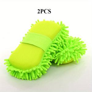 2pcs Super Absorbent Chenille Car Wash Mitt - Scratch-Free Microfiber Glove for Auto Detailing, Waffle Weave Drying Towel (9.05x5.11in, Green)