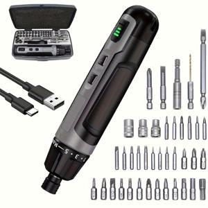 1세트 USB 충전식 전동 드라이버 세트, 2000mAh 배터리, 3.7V 전동 스크류드라이버, 가구 수리 및 컴퓨터 수리에 적합