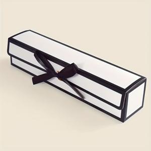TEMU 10개 직사각형 리본, 블랙 앤 화이트, 초콜릿 종이 상자, 헵번 스타일, 단일 칸막이 긴 웨딩 사탕 상자, 선물 포장 상자