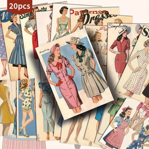 20팩 시대 여성 패션 포스트카드 - 4x6인치 잡지 저널 용지, 클래식 핀업 일러스트, 스크랩북 & 공예용 수집 가능한 장식 그림 카드
