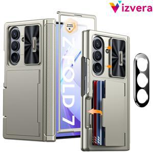 TEMU 휴대폰 케이스 - 삼성 Z Fold 7 케이스 호환 (카메라 렌즈 보호 필름), 카드 홀더, 내장 슬라이드 렌즈 커버 및 힌지 보호 및 스크린 보호, 충격 방지 지갑 할로윈 선물/추수감사절 선물/크리스마스 선물/ 선물