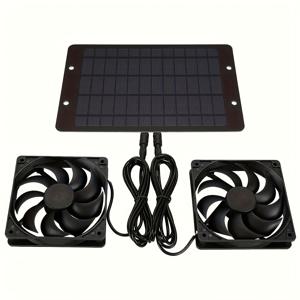 TEMU 10W/12V 듀얼 팬 태양광 전기 환풍기, 실외 공기 순환 태양광 환기 팬 키트, 가금장, 온실, 창고, 애완 동물 하우스 및 창문에 적합, 배터리 불필요