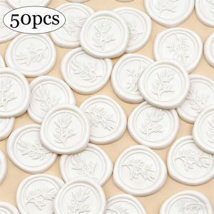 TEMU 50개 흰색 유칼립투스 왁스 씰 스티커, 축제용 봉투용 식물학적 자체 접착 씰, 크리스마스 카드 스탬핑 및 휴일 선물 포장에 적합