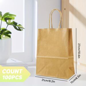 TEMU 종이 봉투 100개, 8.2x4.3x10.6인치, 손잡이 달린 종이 봉투 대량, 크라프트 종이 봉투, 쇼핑백, 소매용 봉투, 답례품 봉투, 분류가 쉬움, 보관이 편리함, 결혼식 및 파티 선물 포장용