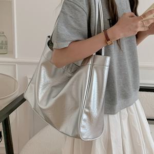 TEMU 빈티지 대용량 여성 가방, 2026 신상 한국 스타일 트렌디한 활용도 높은 토트백, 패셔너블한 레이지한 스타일 싱글 숄더 출퇴근 가방