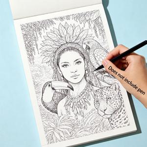 TEMU 1개 성인용 마음챙김 스트레스 해소 힐링 젠 낙서 스케치북, 트레이싱 및 윤곽, 다양한 테마 디테일 라인 아트 컬러링북, 독수리/비행하는 새/산 야생화/만다라 패턴/유럽 거리 풍경, 라인 드로잉 컬러링북