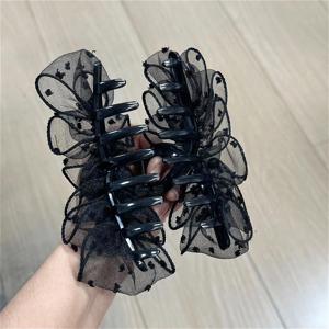 TEMU 대형 리본 헤어 클립, 두꺼운/얇은 머리용 메시 레이스 버블 헤어 클립, 여성용 우아한 쉬폰 헤어 장식, 데일리 파티 웨딩용 귀여운 리본 헤어 클로