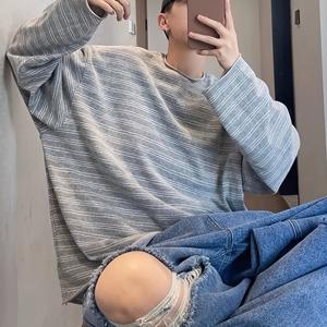 TEMU 남성용 스웨트셔츠 한국 스타일 골지 긴팔 티셔츠 봄 가을 편안한 게으른 스타일 루즈 드레이피 컴포터블 탑